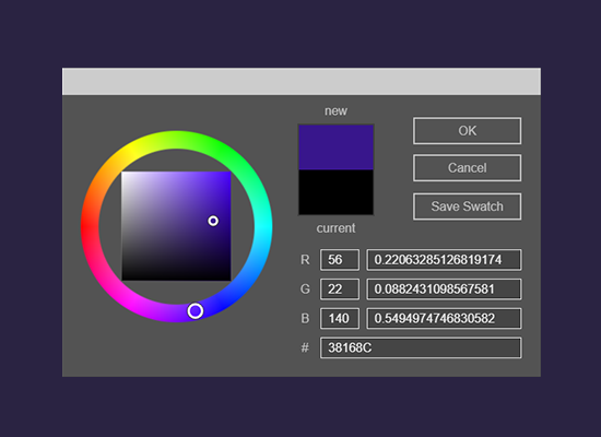 A color picker made with the Babylon.js GUI system.